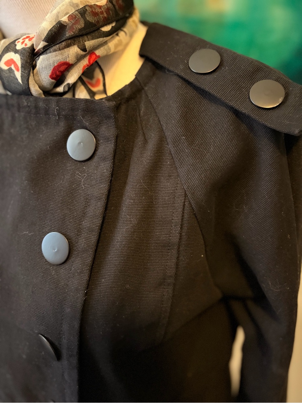 Tony Hawk Black Military-Style Cotton Trench Coat with Matte Buttons